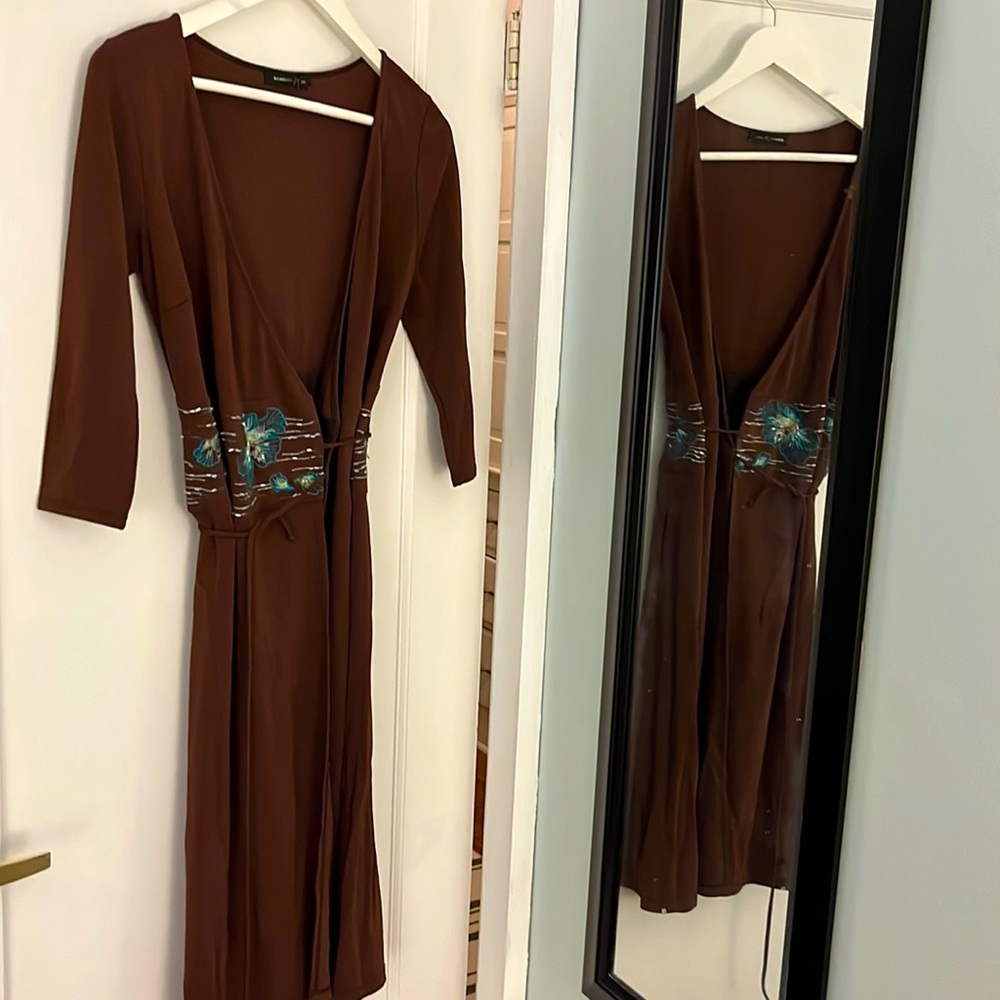 BCBG Blue beaded brown dress